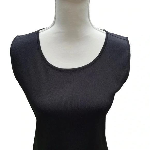 Exclusively Misook Black Acrylic Crew Neck Tank Top with Side Slits Size Small - Picture 5 of 15